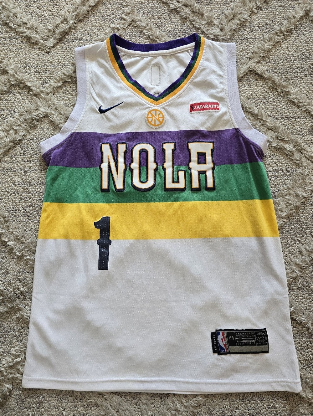 Nike Zion Williamson #1 New Orleans Pelicans NOLA Swingman Jersey White Size 44